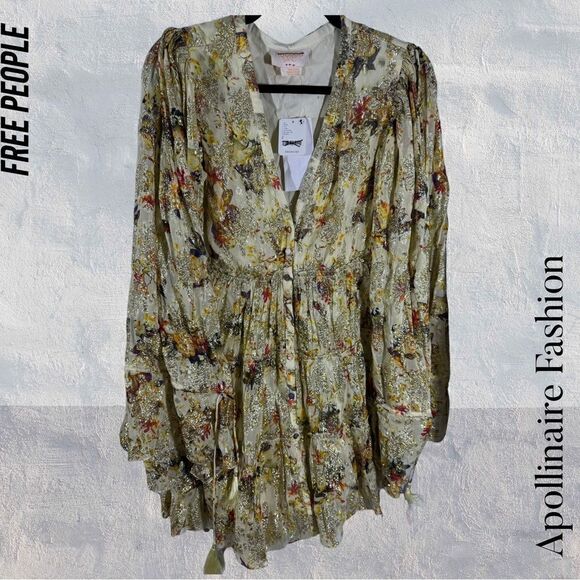 FREE PEOPLE BY ROCOCO SANDS METALLIC FLORAL PRINT MINI DRESS NWT - Picture 6 of 12